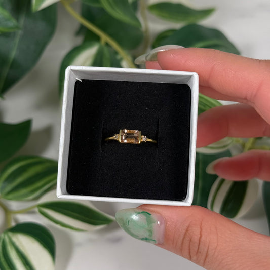 Size 9 gold plated morganite with natural diamonds ring