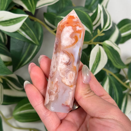 Carnelian x flower agate tower 12