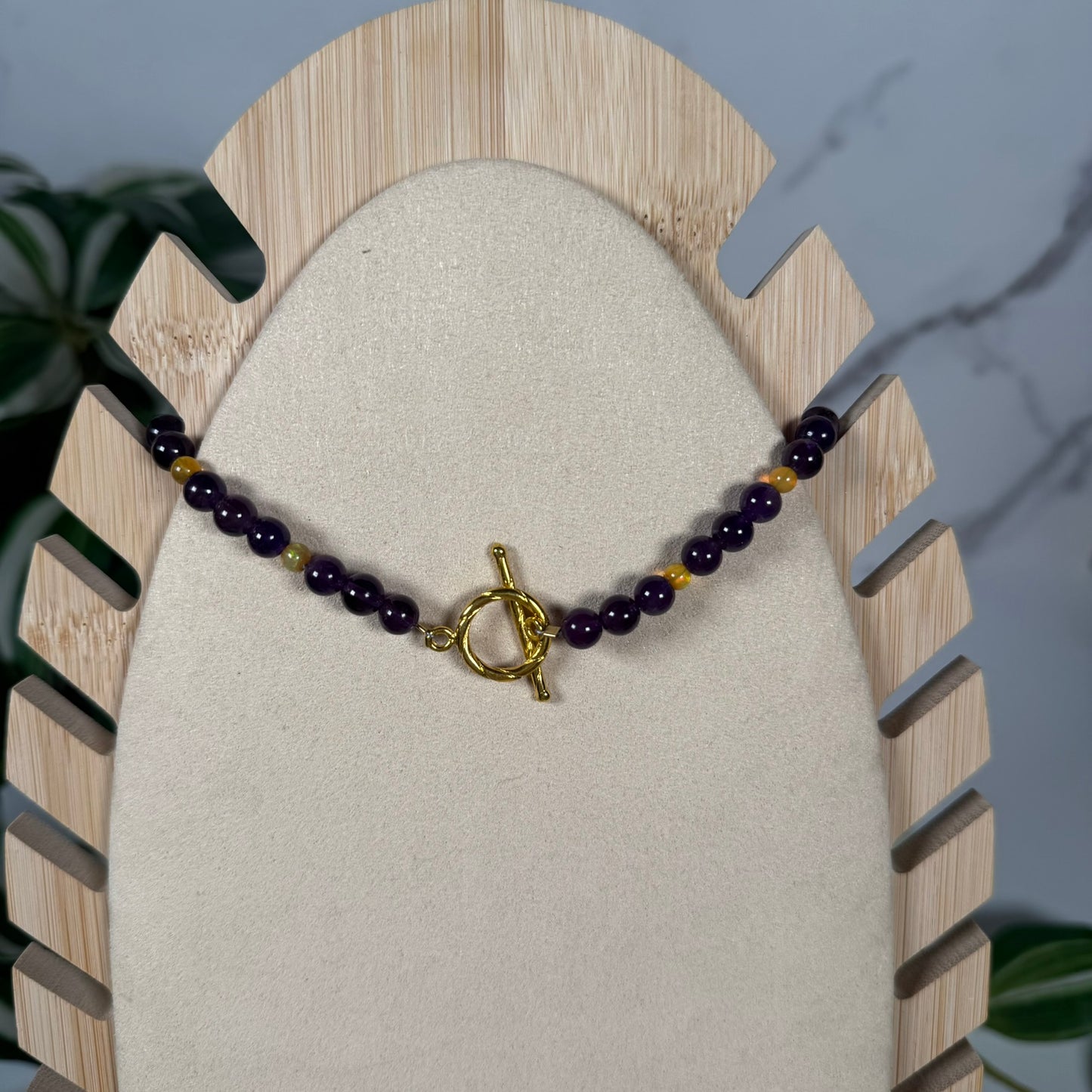 Amethyst x Ethiopian opal necklace gold clasp