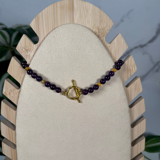 Amethyst x Ethiopian opal necklace gold clasp