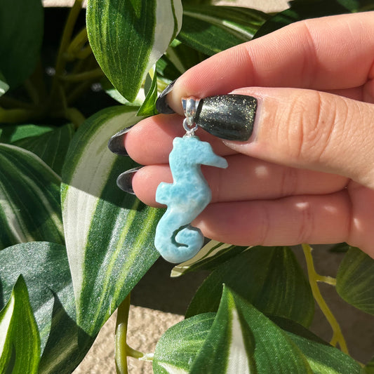 Larimar seahorse pendant