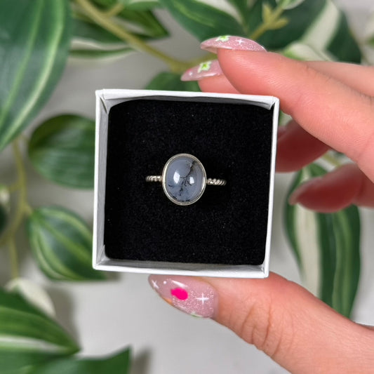 Size 6 dendritic opal ring