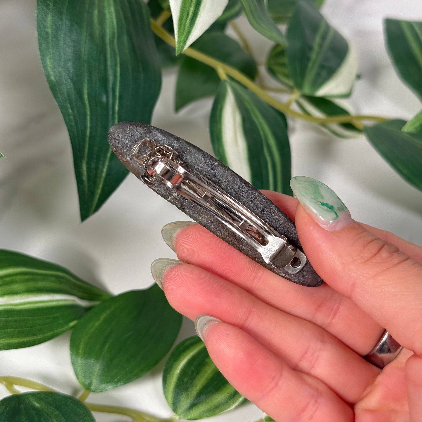 Orange labradorite hair clip