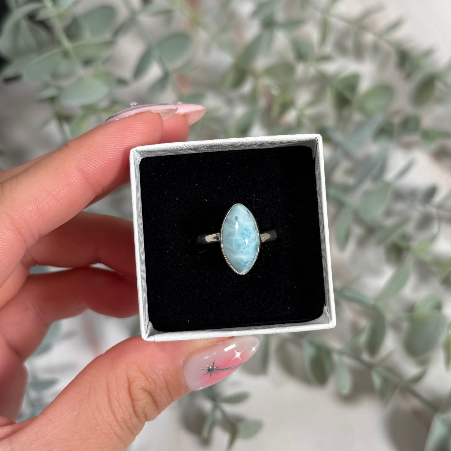 Adjustable larimar ring