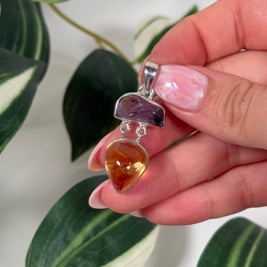 Cacoxenite x citrine pendant