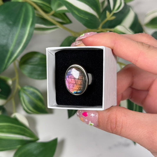 Size 8 pink labradorite ring B