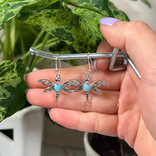 Larimar dragonfly dangle earrings