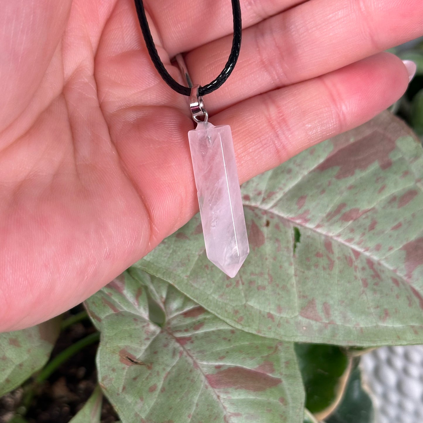 Rose quartz point pendant