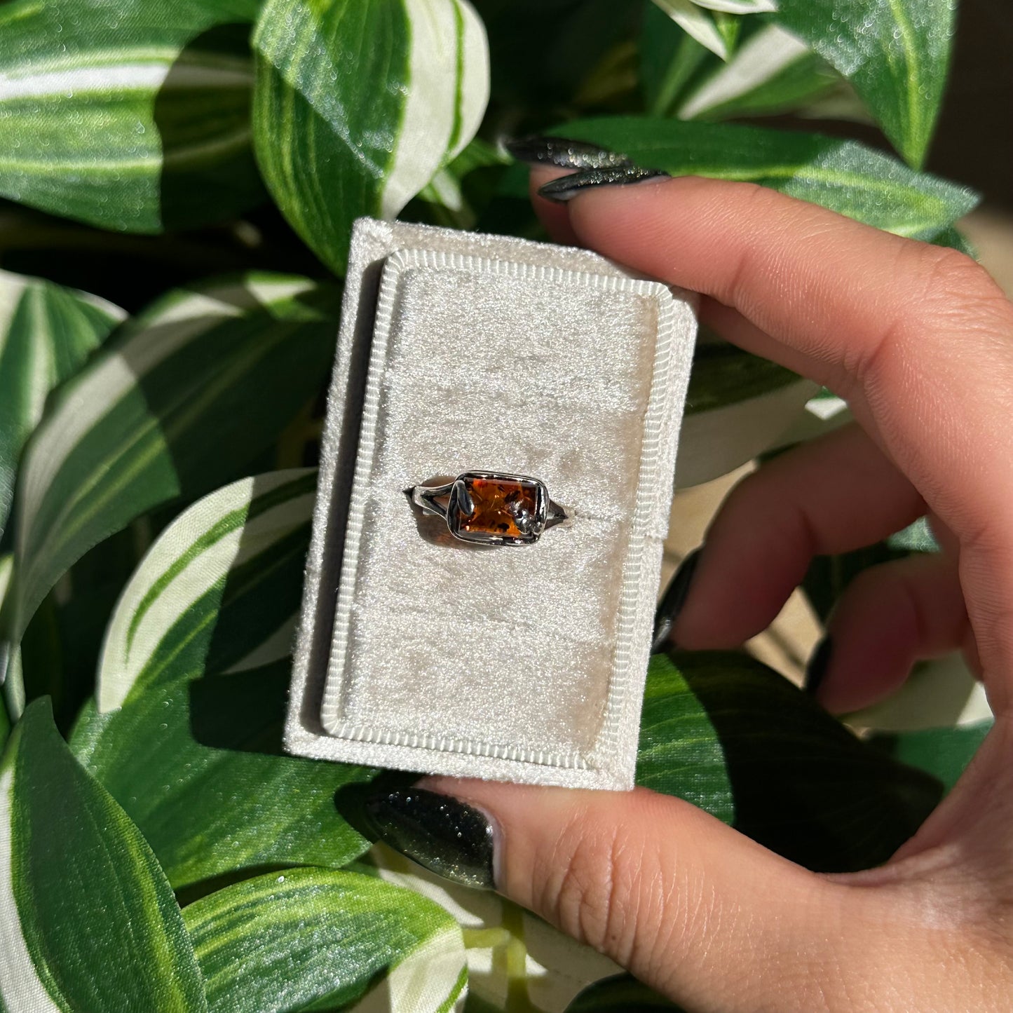 Amber rectangle ring (Sizes 5,)