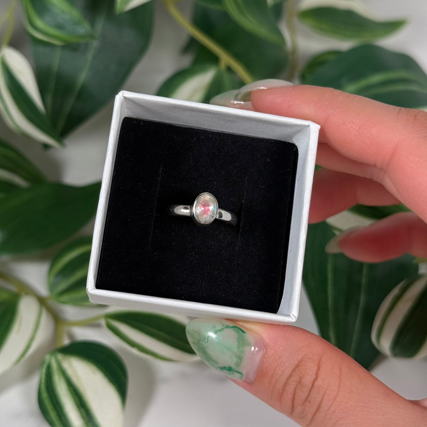 Size 6 orange Madagascar moonstone ring