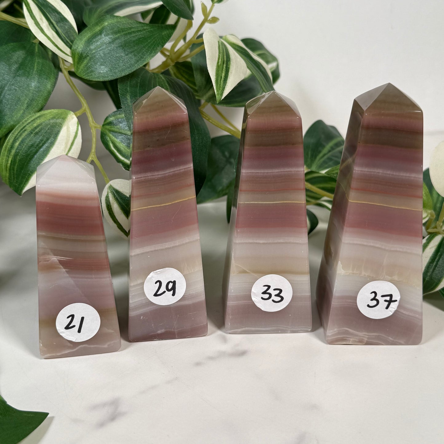 Pink banded onyx tower