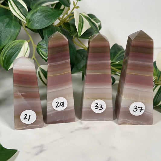 Pink banded onyx tower
