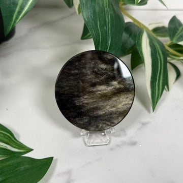 Gold sheen obsidian mirror