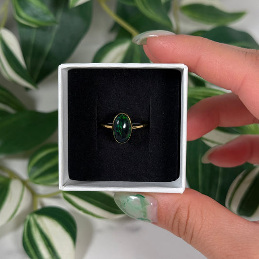 Size 7 gold plated black Ethiopian opal ring B