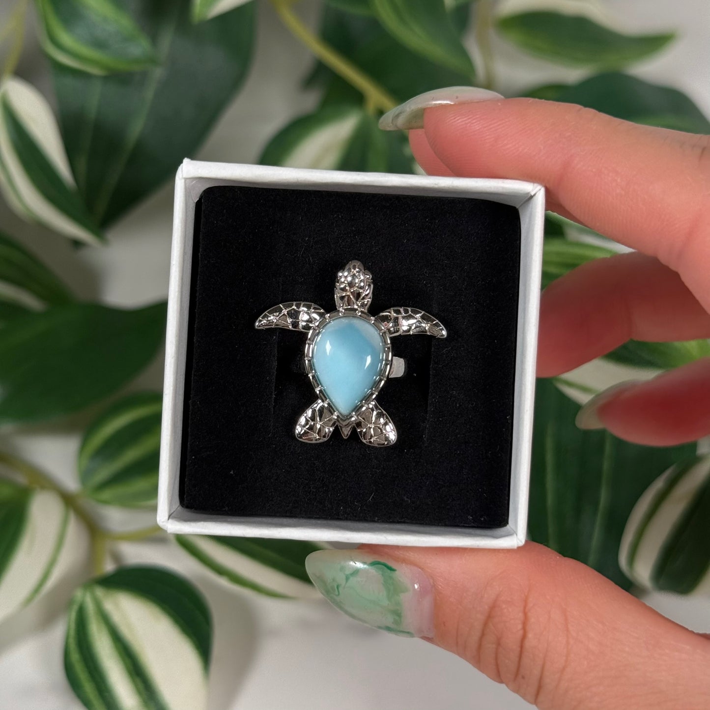 Size 6 larimar turtle ring