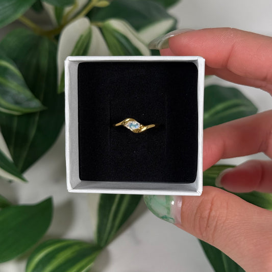 Gold plated rainbow moonstone ring (Sizes 4, 5, 6, 7)