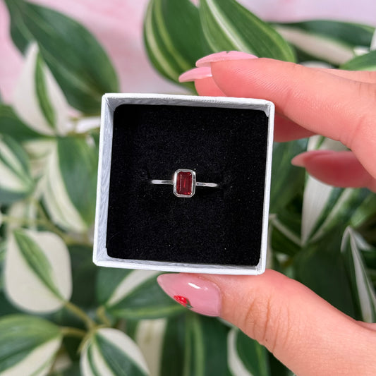 Garnet rectangle ring (Sizes 6, 8 ,10)