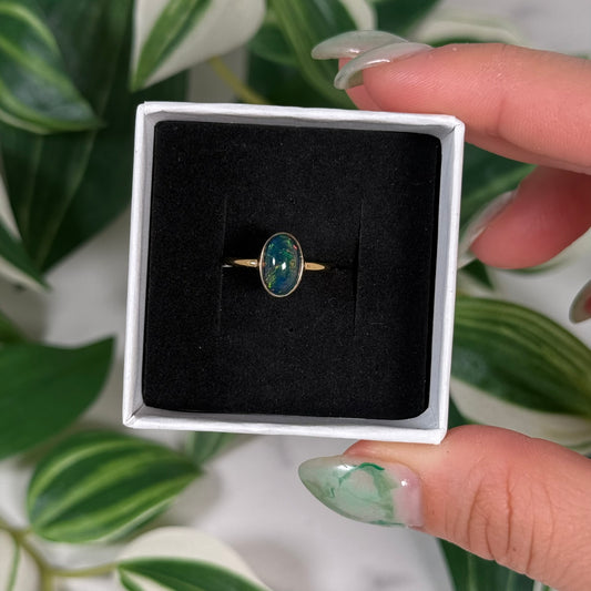 Size 5 gold plated black Ethiopian opal ring