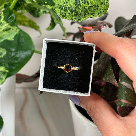 Size 8 gold plated garnet ring