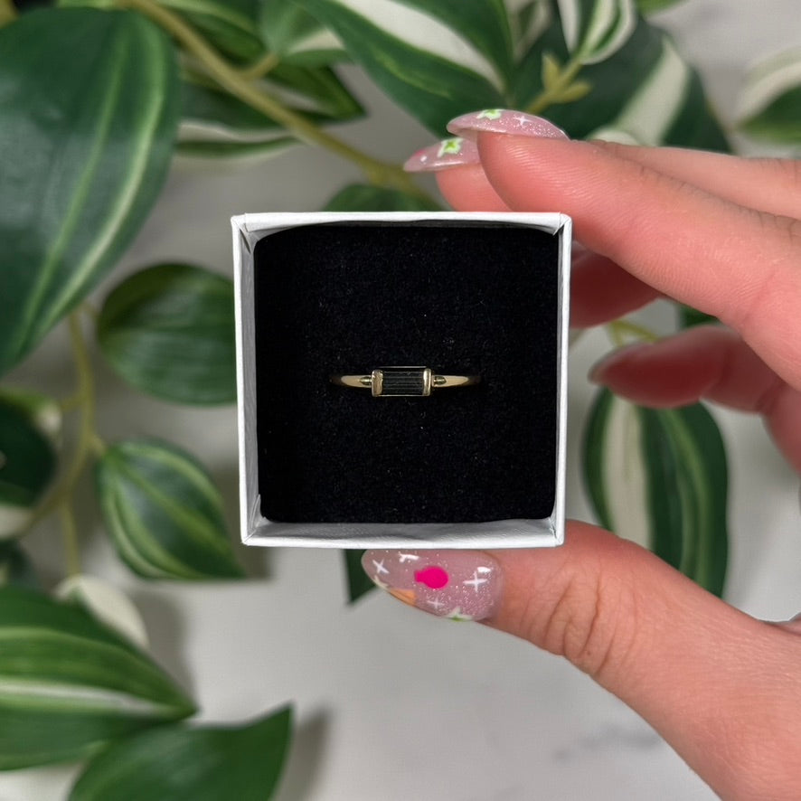 Gold plated green tourmaline ring (Sizes 7, 9)