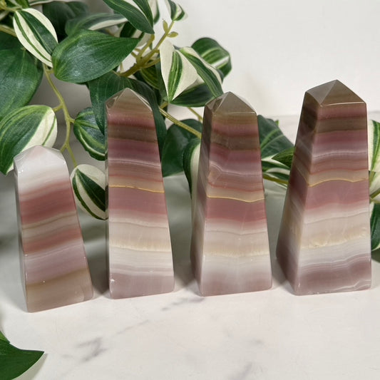 Pink banded onyx tower