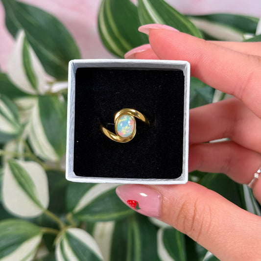Size 7 gold plated Ethiopian opal ring