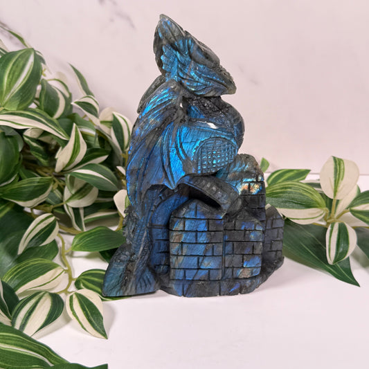 Labradorite dragon castle carving