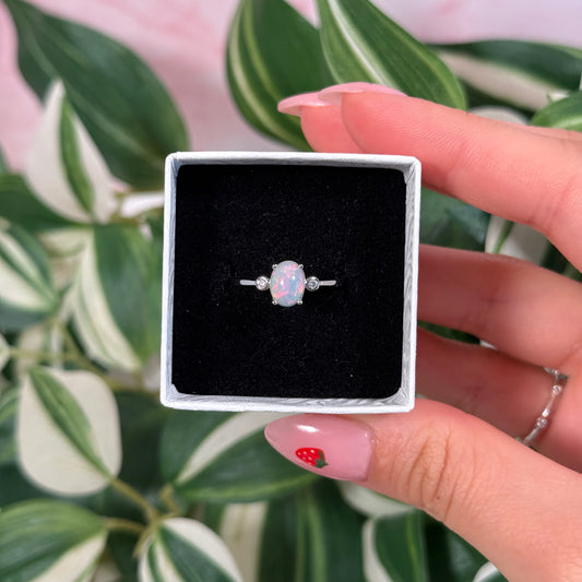 Size 8 Ethiopian opal/cubic zirconia ring B