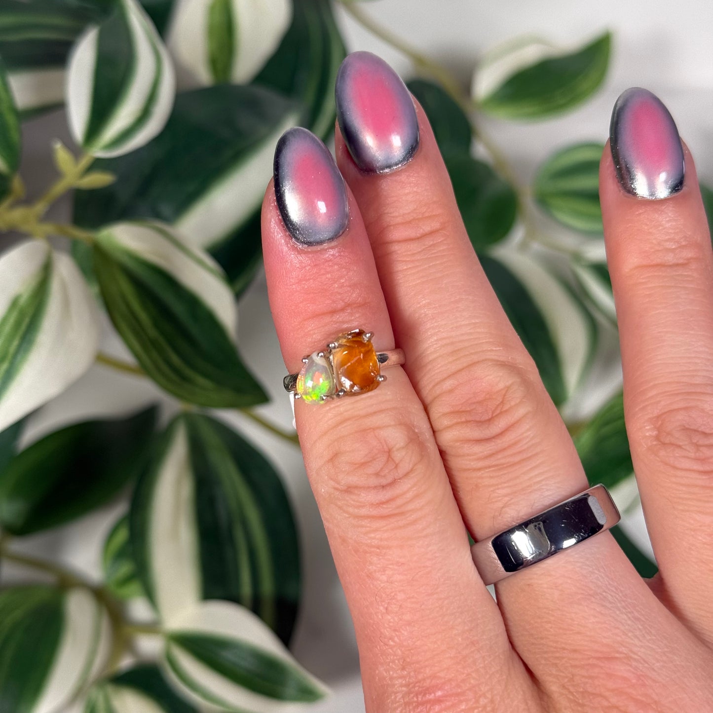 Size 5 Ethiopian opal/raw citrine ring