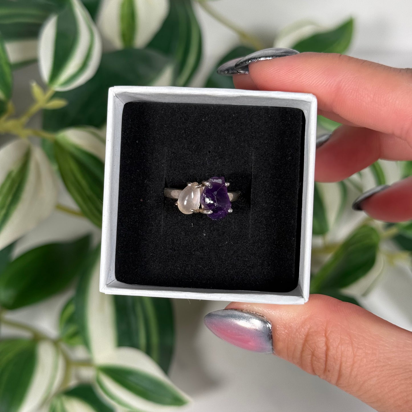 Size 7 rose quartz/raw amethyst ring