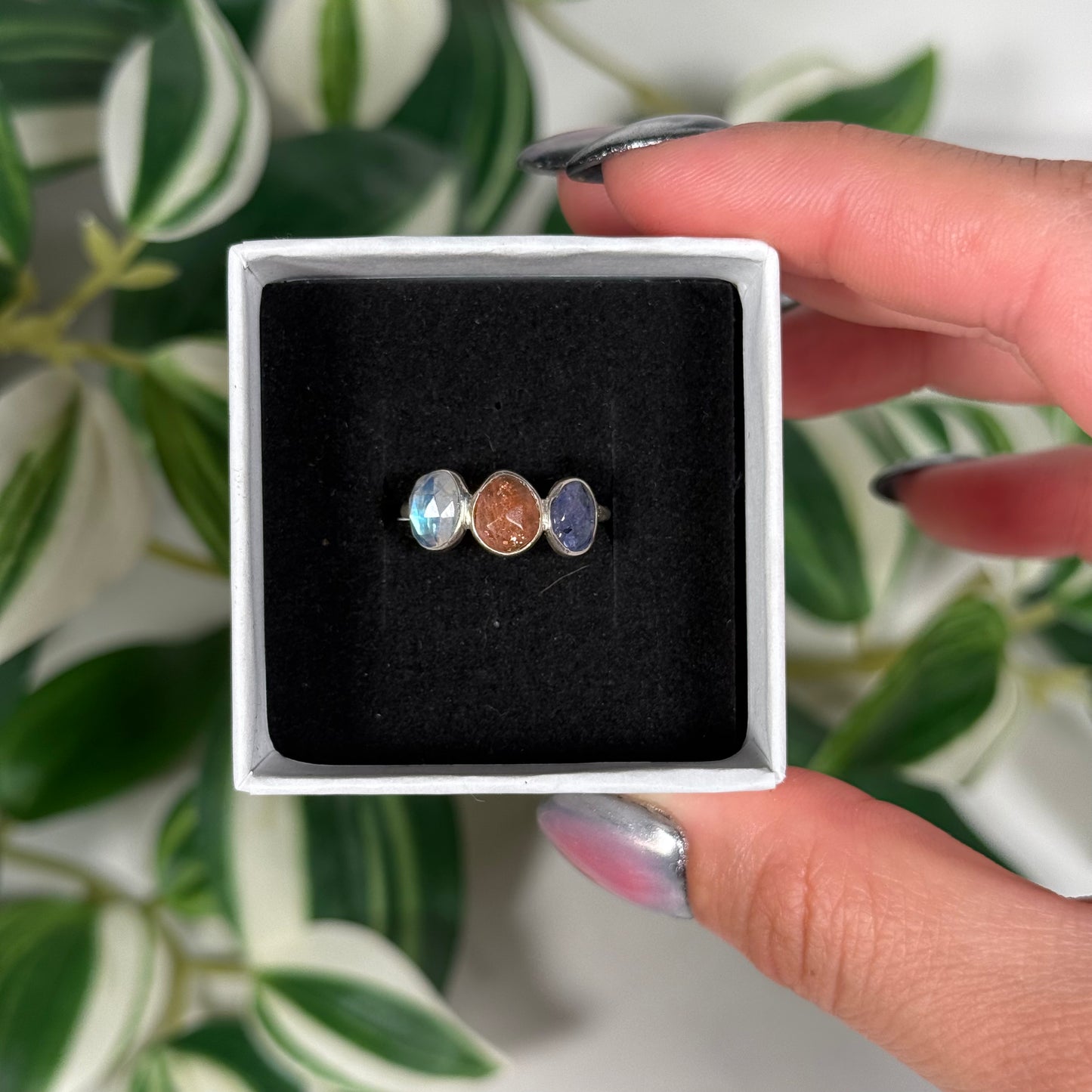 Size 7 rainbow moonstone/sunstone/tanzanite ring