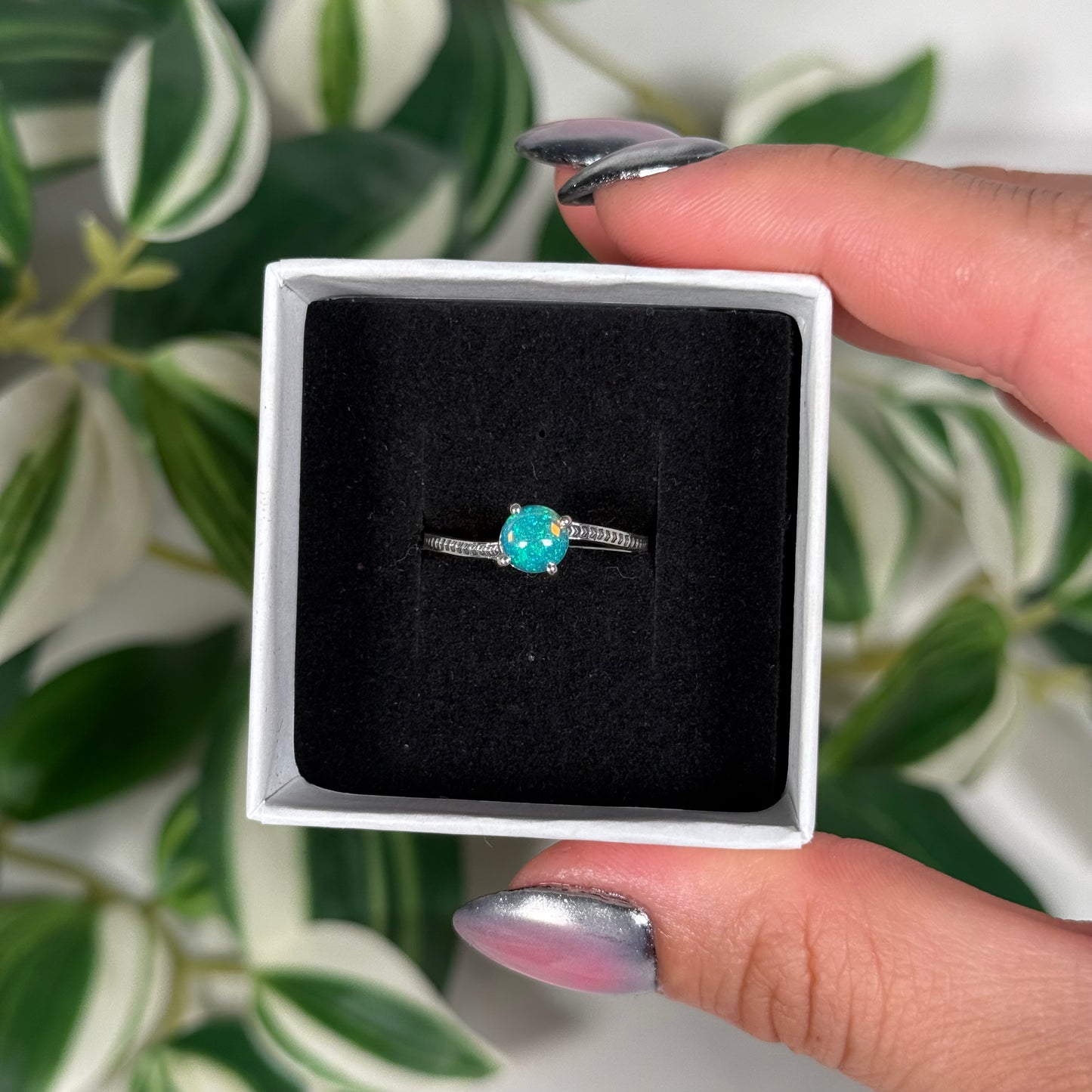 Size 8 Ethiopian opal ring