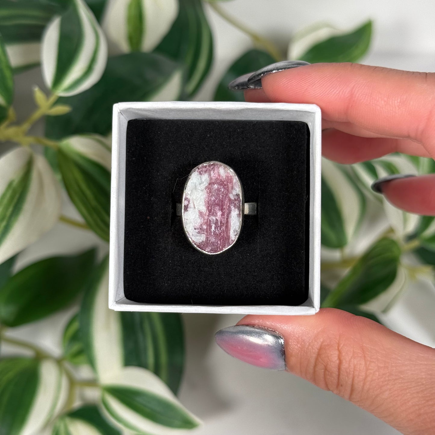Size 8 raw pink tourmaline ring