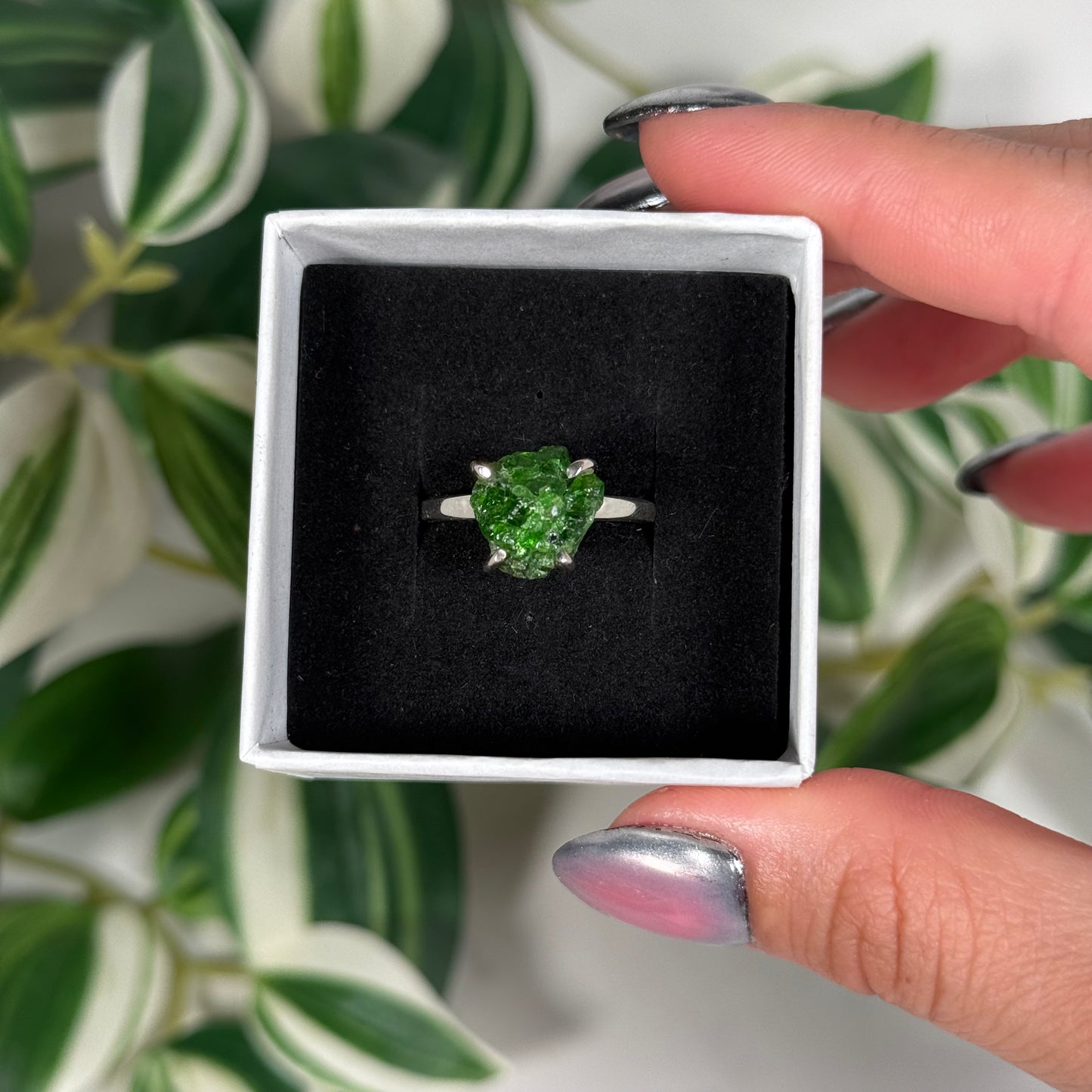Size 10 raw chrome diopside ring