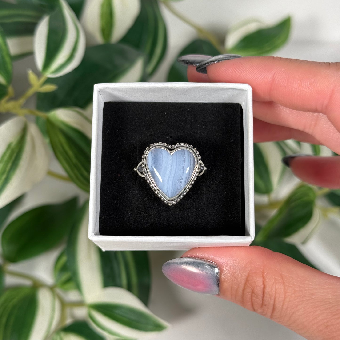 Size 10 blue lace agate heart ring