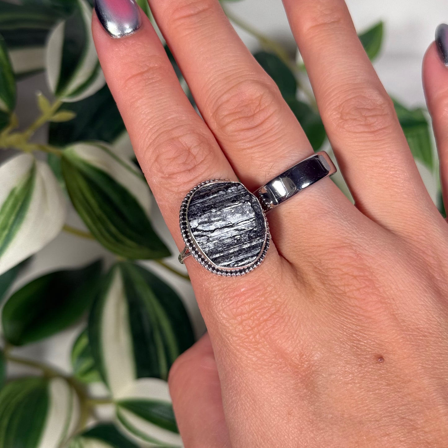 Size 10 raw black tourmaline ring