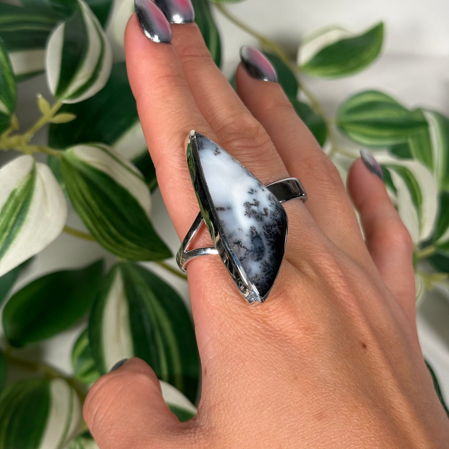 Size 12 dendritic opal ring