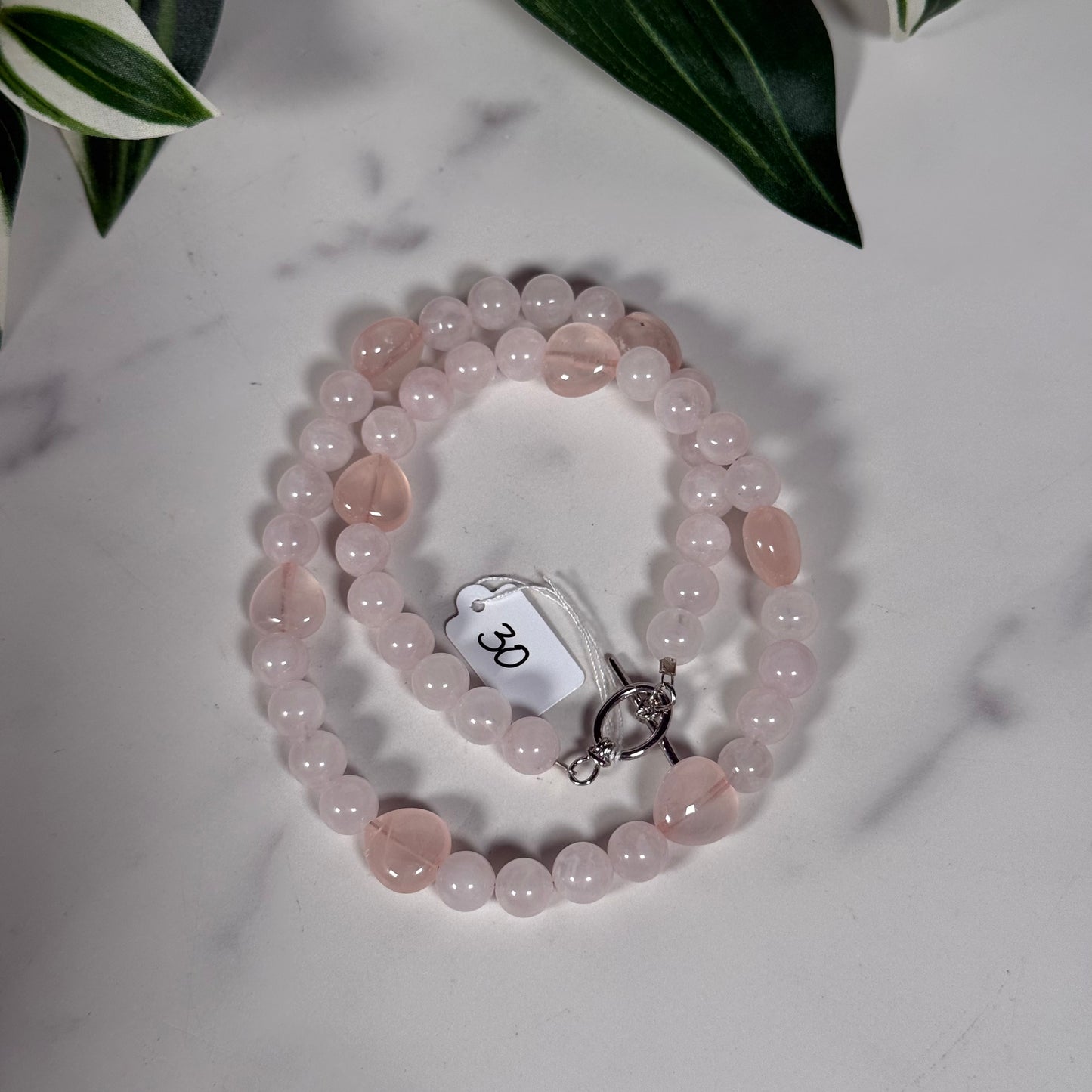 Rose quartz heart silver clasp necklace