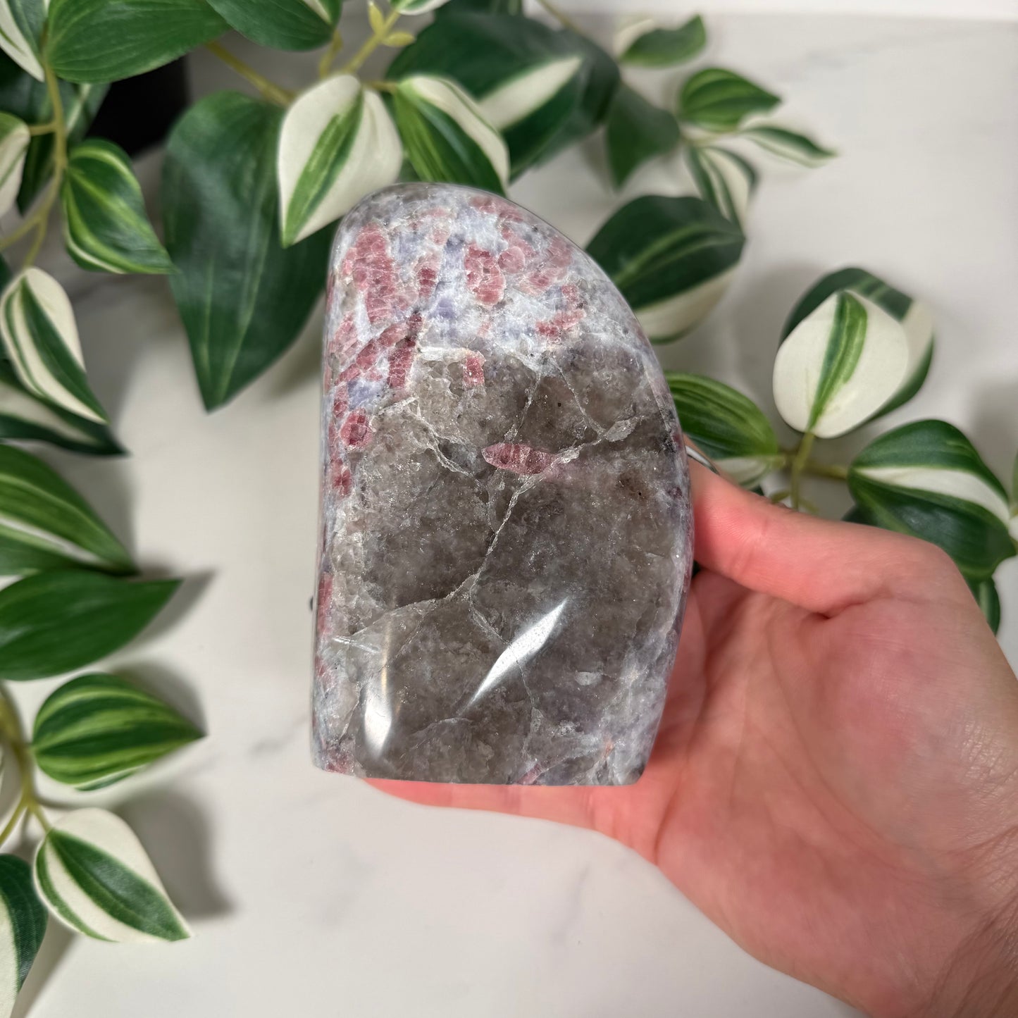 Lepidolite, pink tourmaline, smokey quartz freeform 163